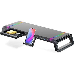 Monitor Stand for Desk RGB Gaming Light w/ USB 3.0 & 2.0 Hub, Foldable - Black